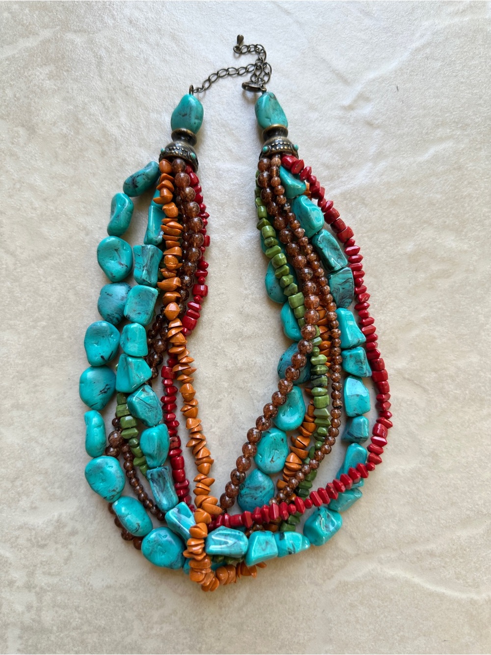 Multistrand Turquoise & Multicolor Beaded Statement Necklace